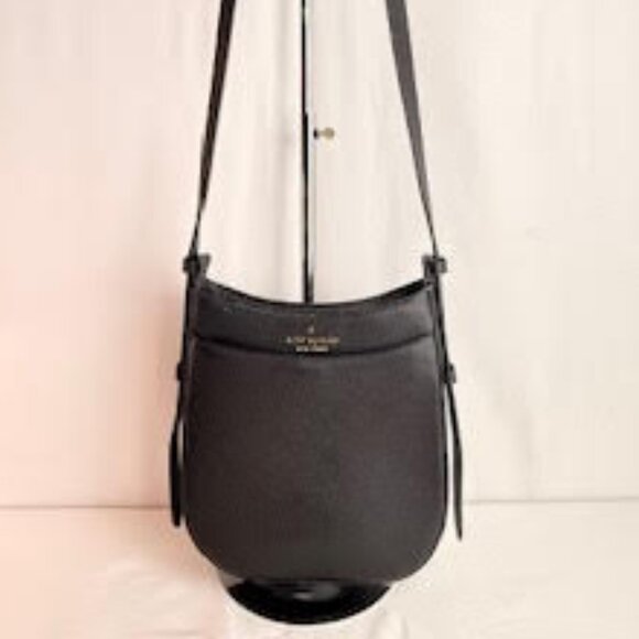 Kate Spade New York Pebbled Leather Crossbody Bag Black | Gold Hardware Detail - Picture 2 of 12